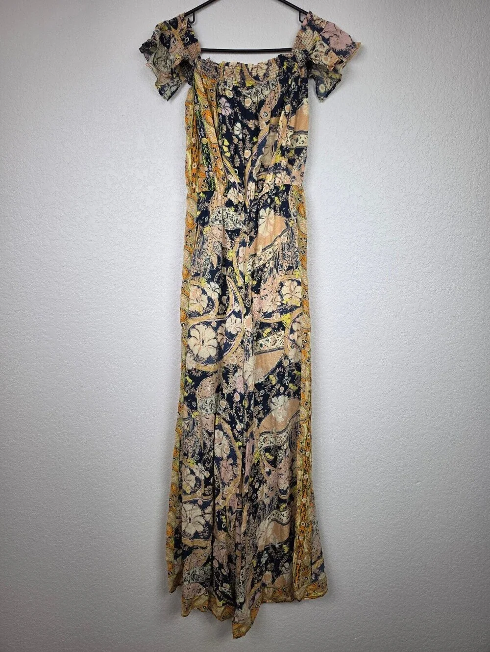 Free People XS Retro Boho Floral Strapless Jumpsuit